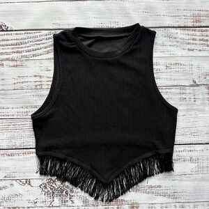 Black Fringe Crop Tank Top